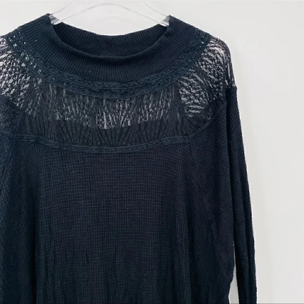 Free People Spring Valley Lace Waffle Knit Thermal Boho Top